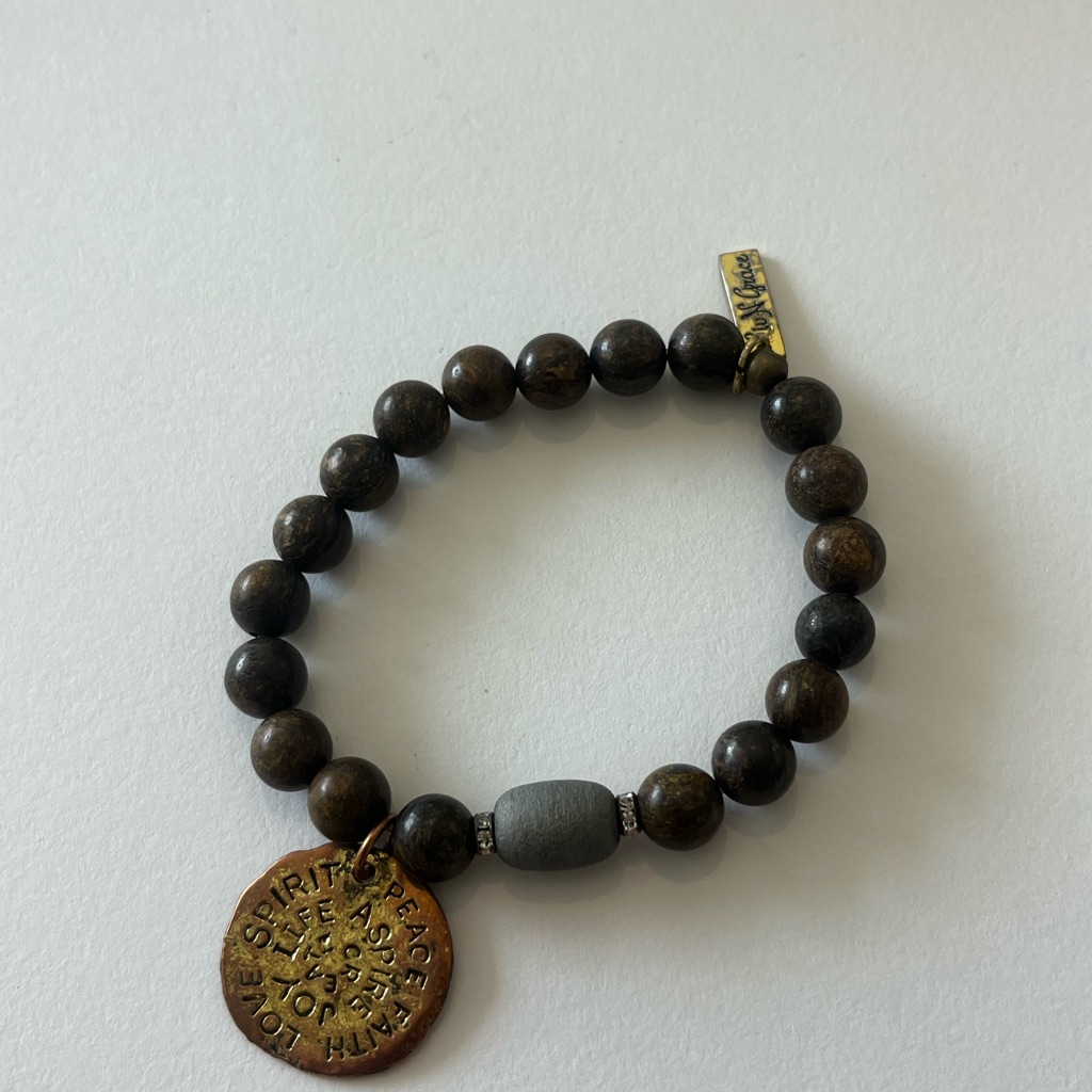 Grace Dark Brown Beaded Bracelet With Gold Charm